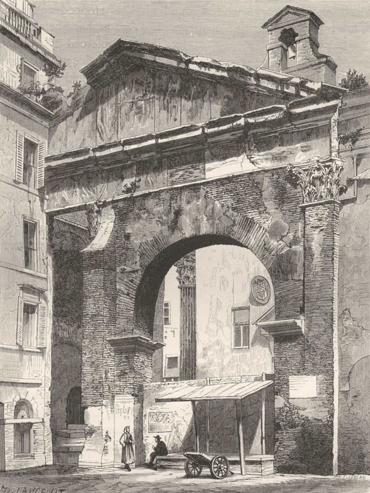 ROME. Pediment of Portico Octavia 1872 old antique vintage print picture