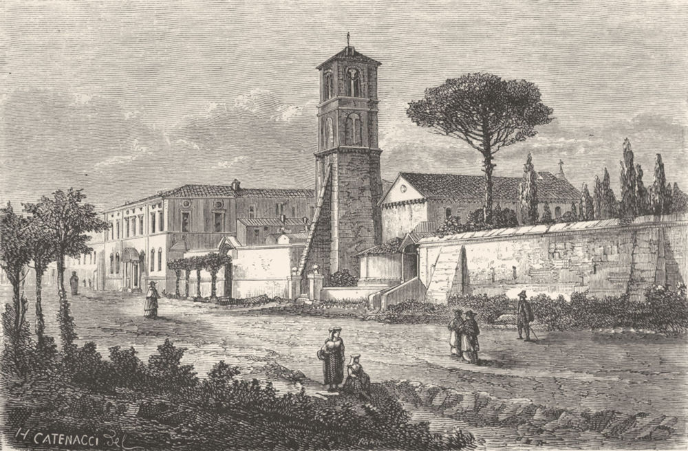 ROME. St Agnes extra Muros, Via Nomentana 1872 old antique print picture