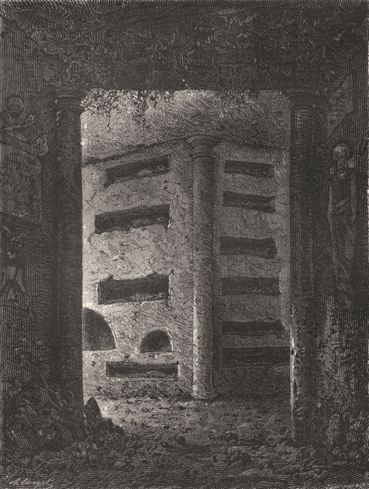 ROME. Subterranean Gallery, Loculi, St Agnes Catacomb 1872 old antique print