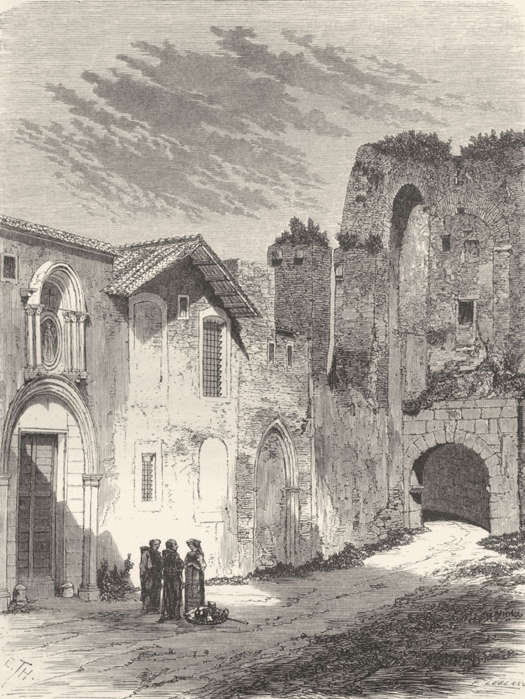 ROME. Arch of Dolabella & Gate Convent Trinitarians 1872 old antique print