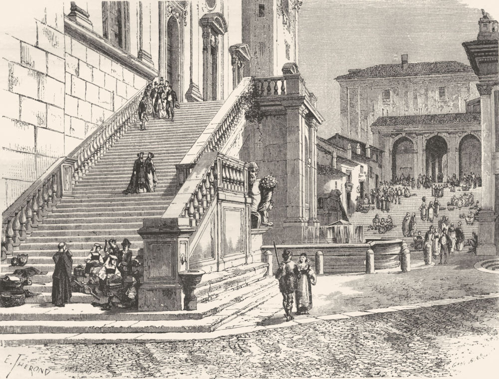 Associate Product ROME. Steps of Senatorial Palace. Tarpeian stairs 1872 old antique print