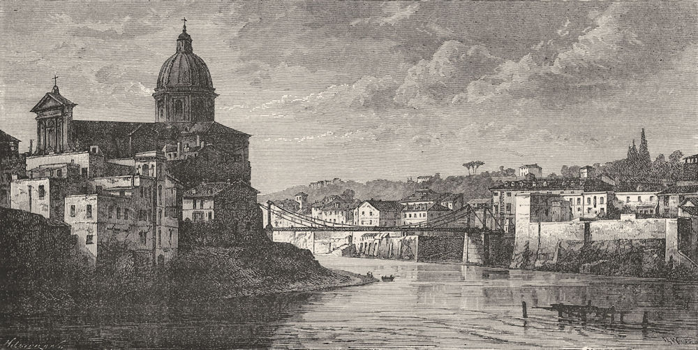 ROME. St John Florentines-Trasteverine-Janiculum 1872 old antique print