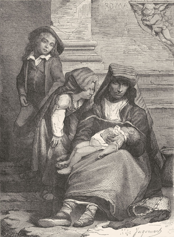 ROME. Family of Beggars 1872 old antique vintage print picture