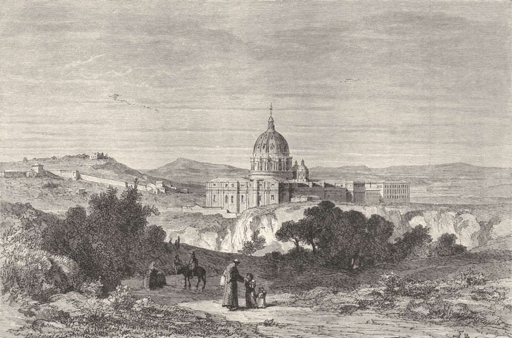 ROME. St Peter's & Vatican 1872 old antique vintage print picture