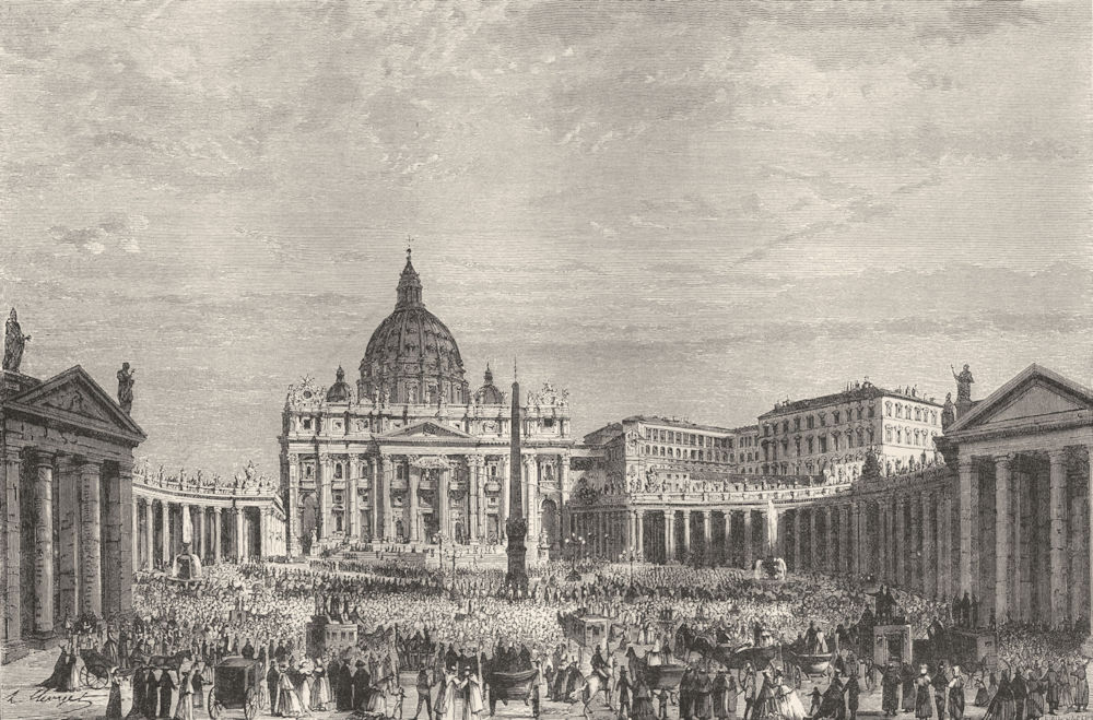 ROME. Piazza of St Peter, Gt Benediction 1872 old antique print picture