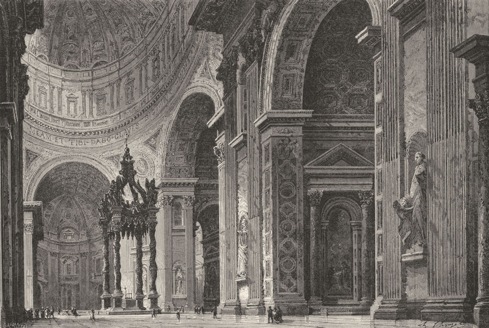 ROME. St Peter's(View from left Transept) 1872 old antique print picture
