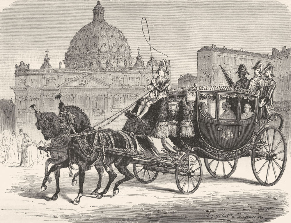 ROME. State Carriage coming from St Peter's 1872 old antique print picture
