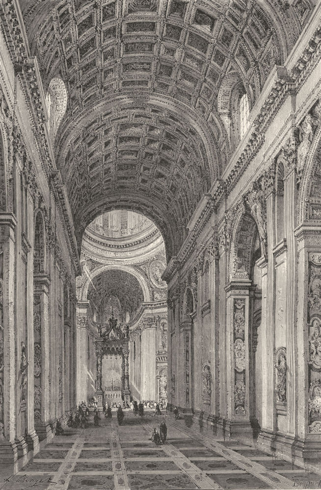 ROME. Nave of St Peter's 1872 old antique vintage print picture