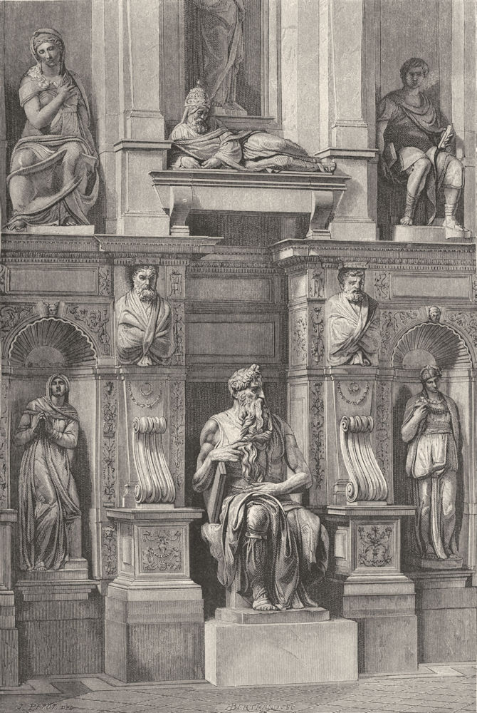 Associate Product ROME. Mausoleum of Julius II; Moses Michelangelo 1872 old antique print