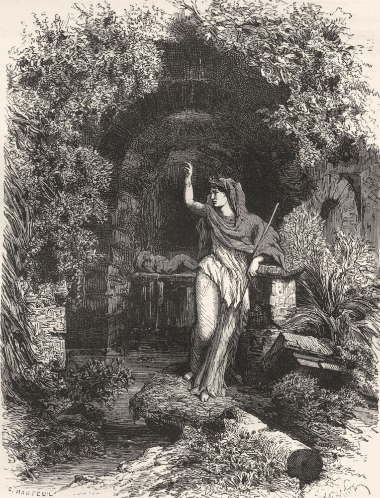 ROME. Nympheum, Fountain of Egeria 1872 old antique vintage print picture