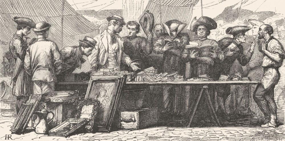 ROME. Brokers & Bookworms in open air 1872 old antique vintage print picture