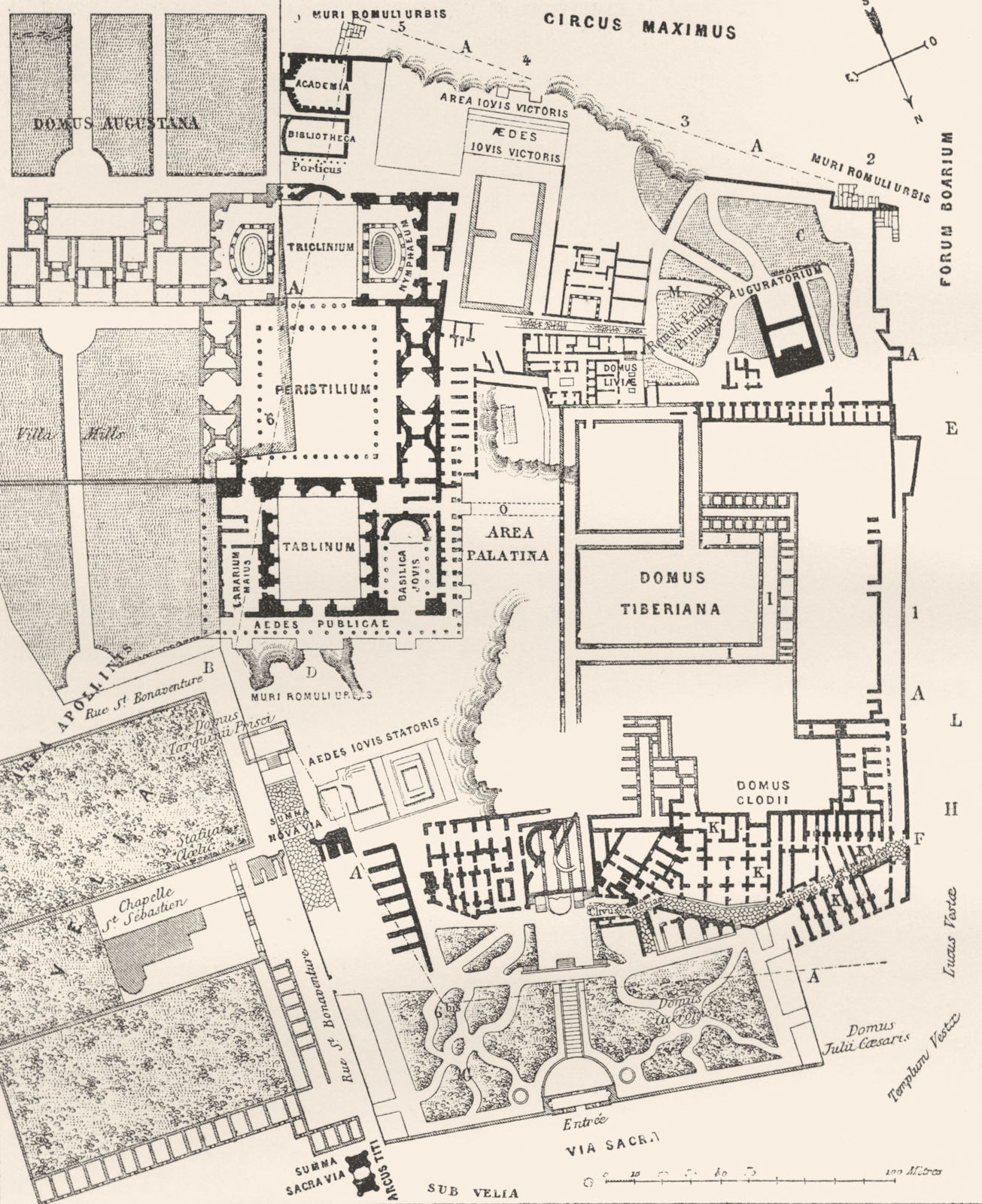 ROME. Plan of Excavations, Palatine 1872 old antique vintage map chart