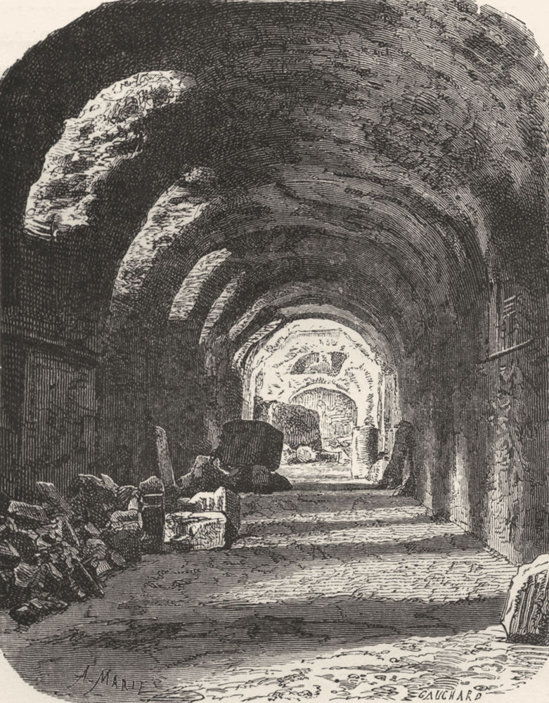 ROME. Vaulted Passage, Tiberius to Public Palace 1872 old antique print