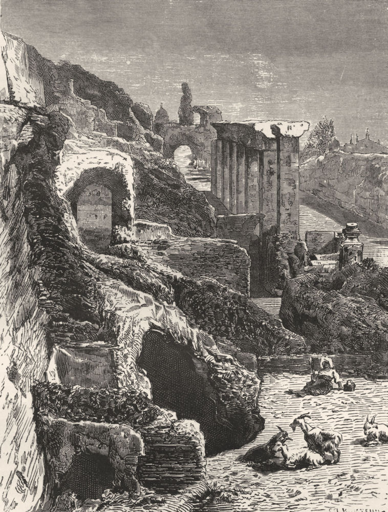 ROME. Ruins, Palaces of Tiberius 1872 old antique vintage print picture
