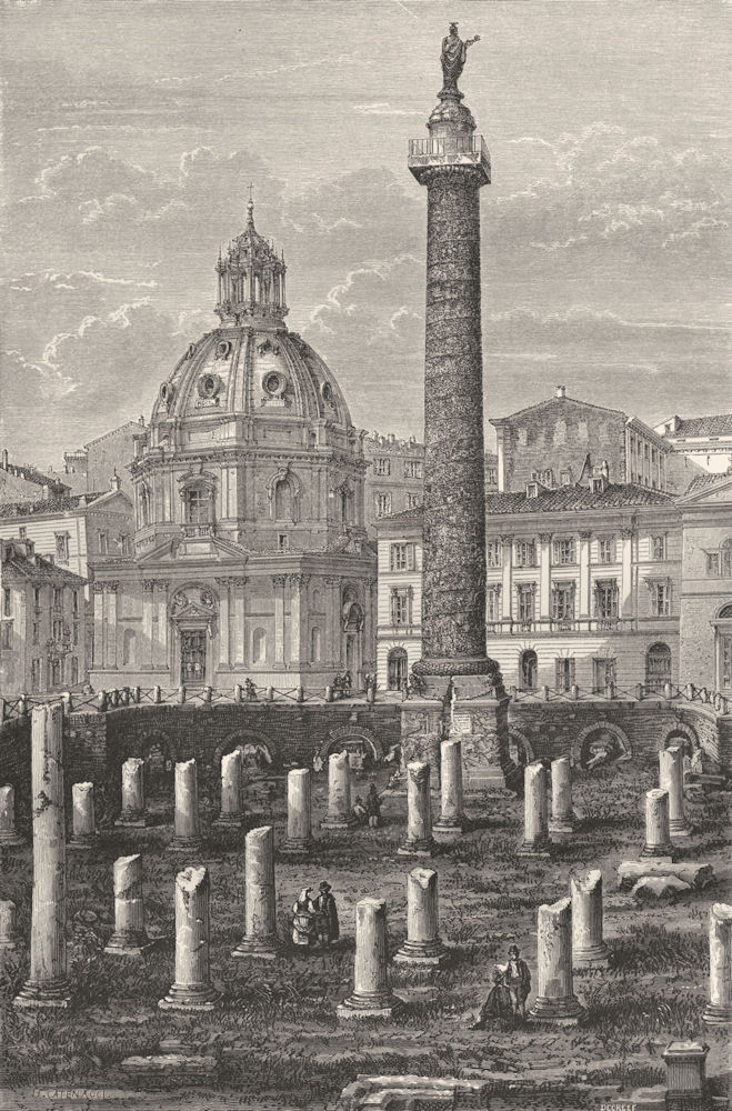 ROME. Trajan's Column & Ulpian Basilica 1872 old antique vintage print picture