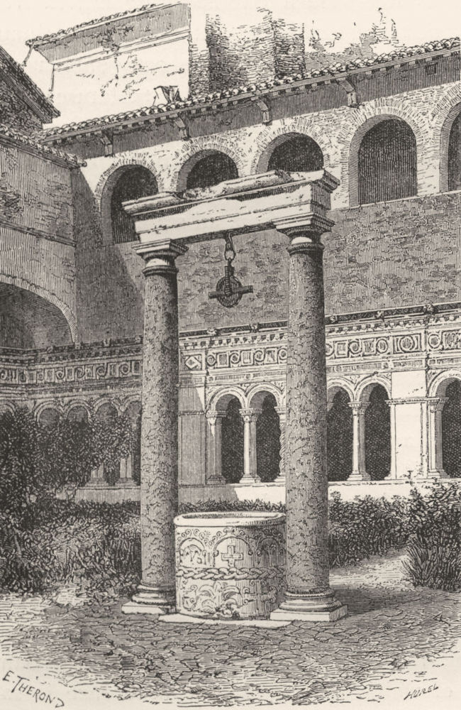 ROME. Well of 6th Century, Cloister St John 1872 old antique print picture