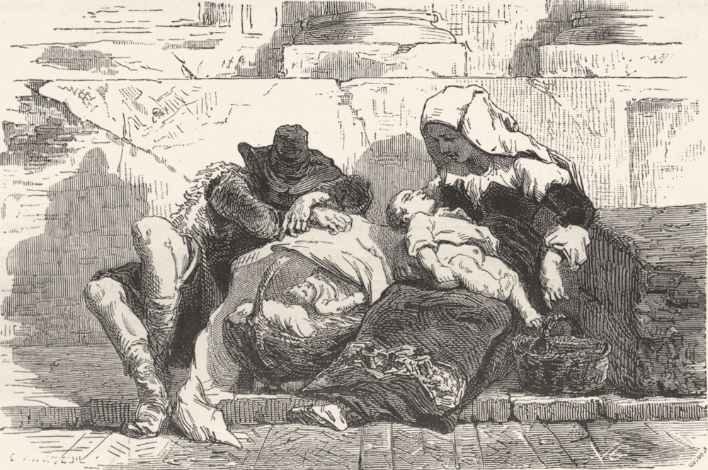ROME. Group slumbering over cradle' 1872 old antique vintage print picture