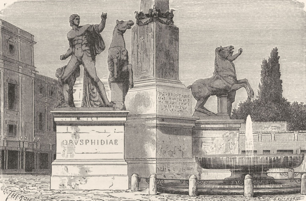 ROME. Fountain of Piazza Monte Cavallo 1872 old antique vintage print picture