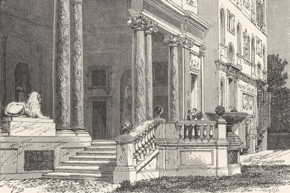 ROME. Portico of the Villa Medici 1872 old antique vintage print picture