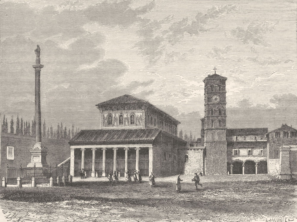 Associate Product ROME. Basilica & Convent, San Lorenzo fuori le Mura 1872 old antique print