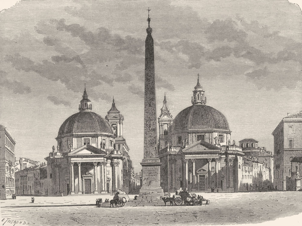 ROME. Piazza Del Popolo. Babbuino, Corso, Ripetta 1872 old antique print
