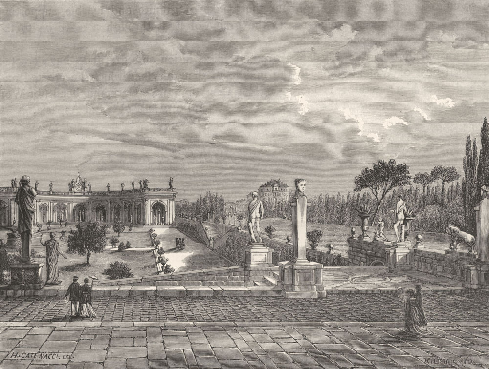 ROME. Terraces & Portico, Villa Albani 1872 old antique vintage print picture
