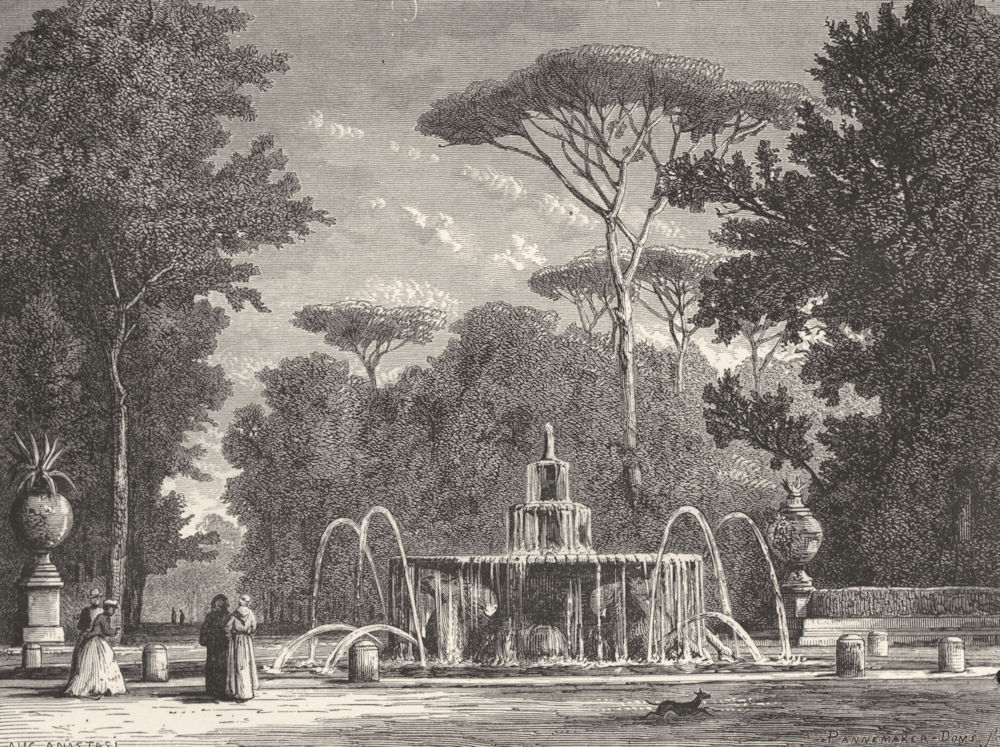 Associate Product ROME. Fountain, Borghese Gdns 1872 old antique vintage print picture