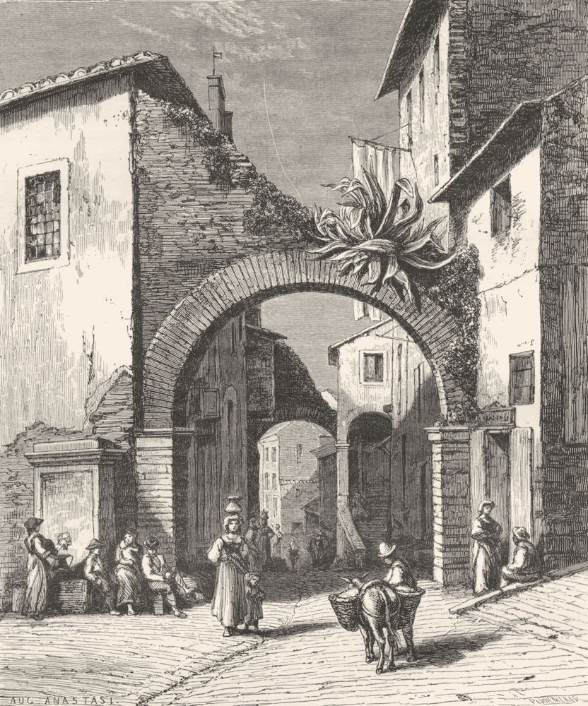 ROME. A street at Tivoli 1872 old antique vintage print picture