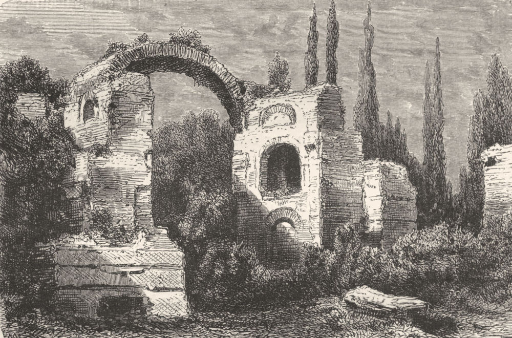 ROME. Remains of the Villa Adriana 1872 old antique vintage print picture