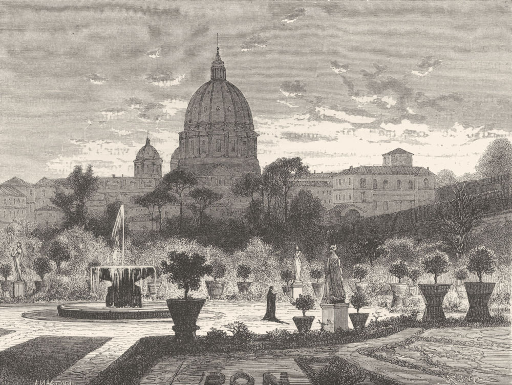 VATICAN. Gardens of the Vatican 1872 old antique vintage print picture