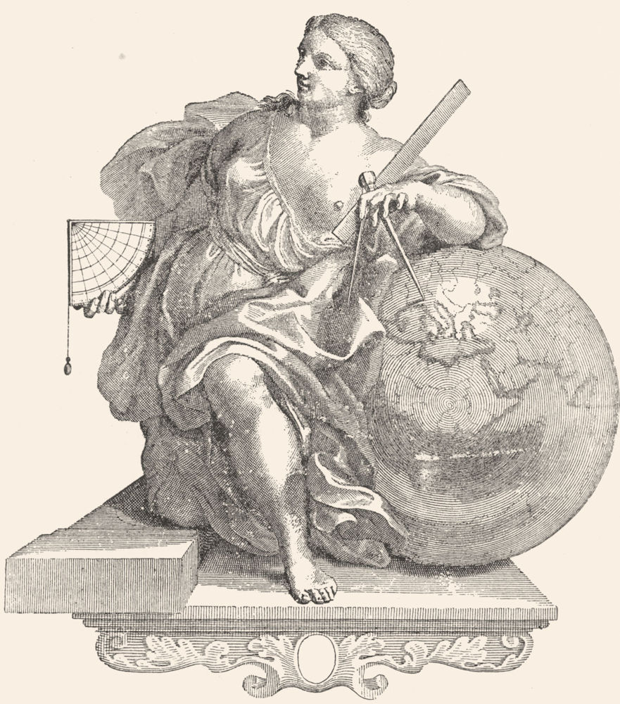 VENICE. Lady with globe & navigational equipment 1880 old antique print