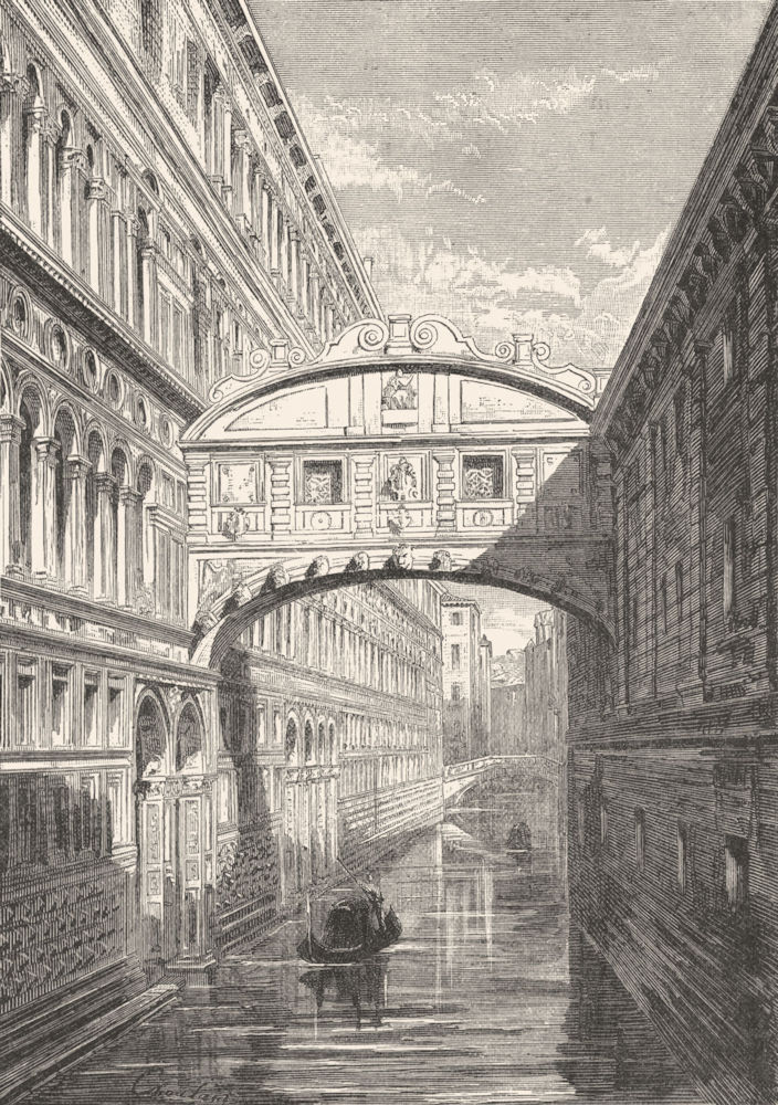 VENICE. The Bridge of Sighs 1880 old antique vintage print picture