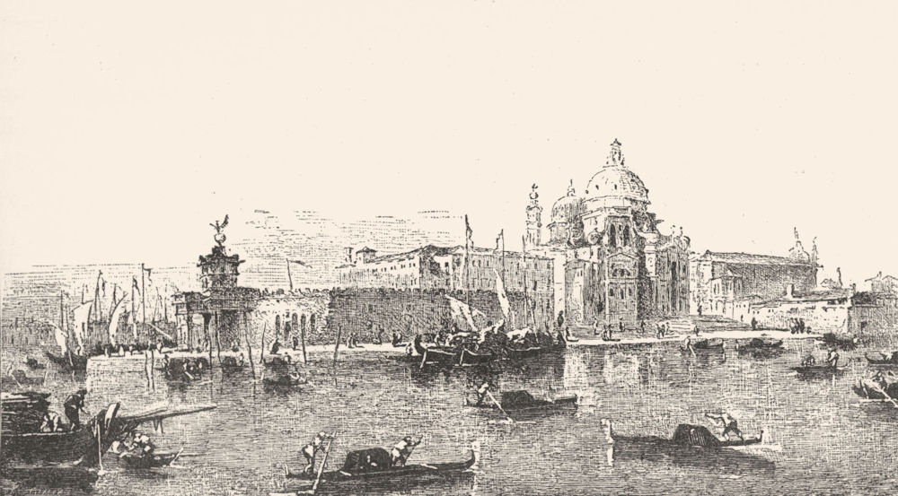 VENICE. Dogana, Sta Maria Della Salute church-Guardi 1880 old antique print