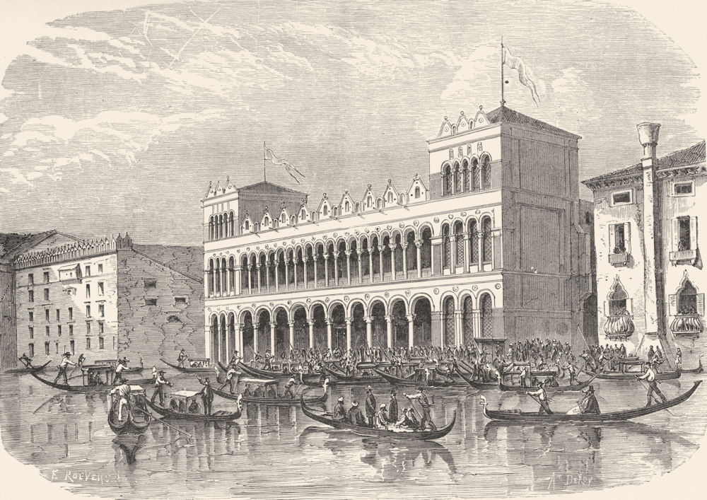 VENICE. Fondaco dei Turchi-Grand Canal 1880 old antique vintage print picture