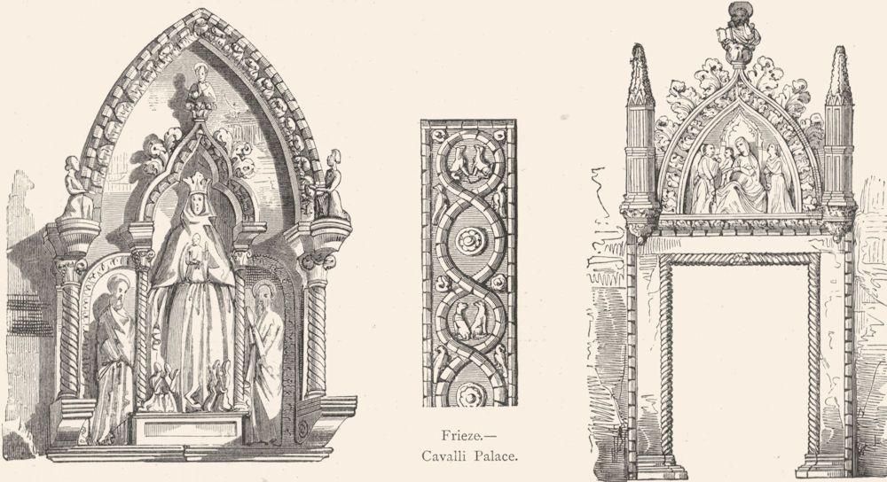 VENICE. Doors. Scuola Misericordia, Frari; Cavalli 1880 old antique print