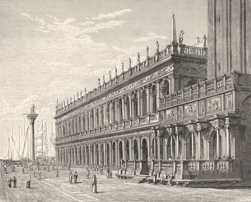 VENICE. Logetta, Libreria Vecchia & Piazzetta 1880 old antique print picture