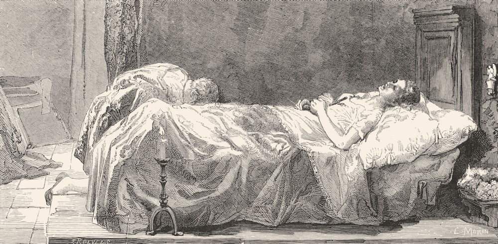 VENICE. Tintoretto, his daughter's death-bed; Morelli 1880 old antique print