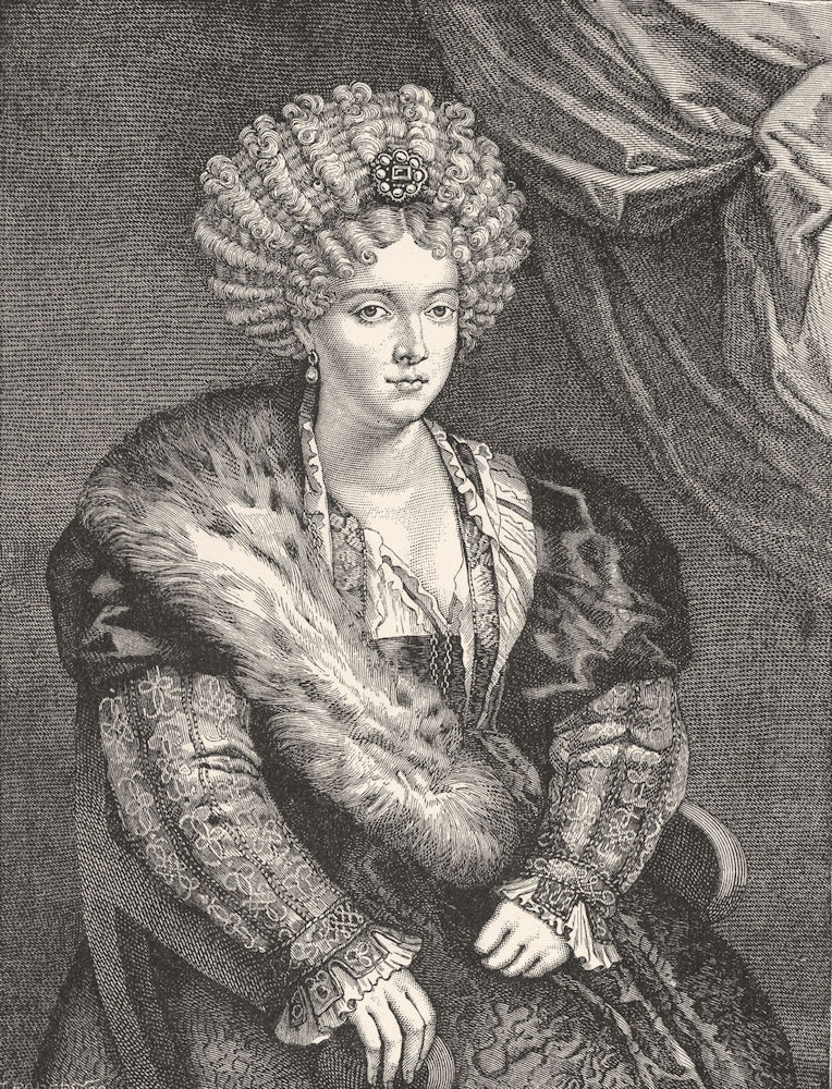 TITIAN. Isabella d'Este, Marquise Mantua, Manutius- 1880 old antique print