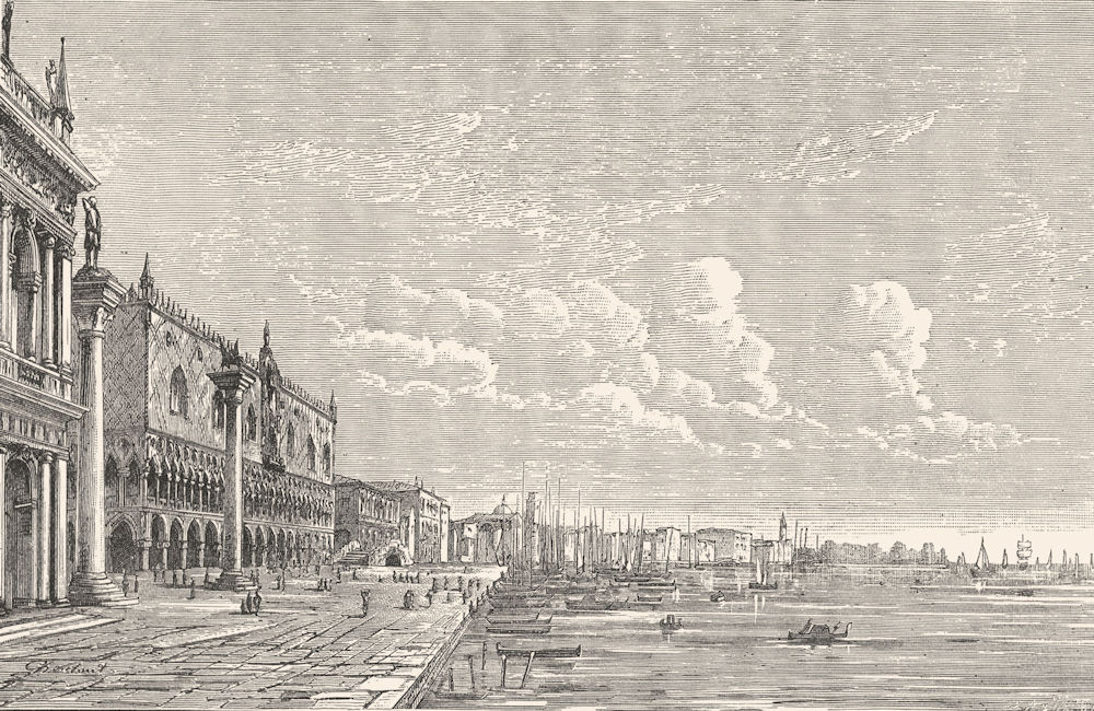 VENICE. The Ducal Palace and the Riva 1880 old antique vintage print picture