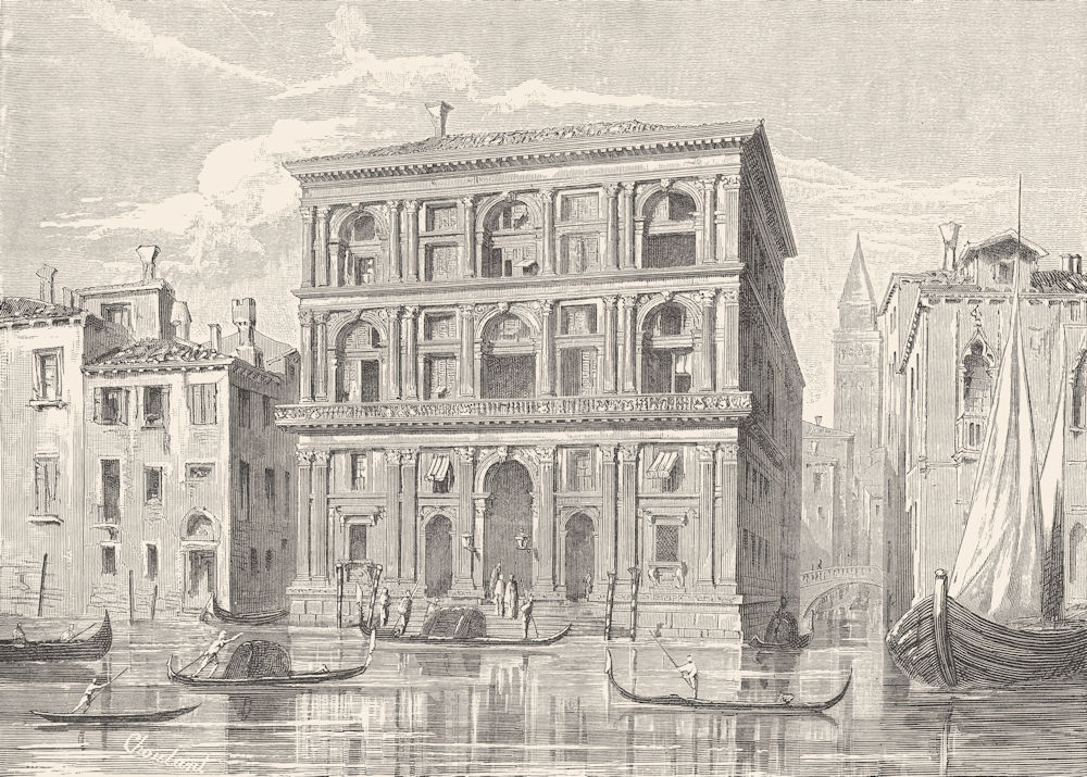 VENICE. Grimani Palace-Grand Canal 1880 old antique vintage print picture