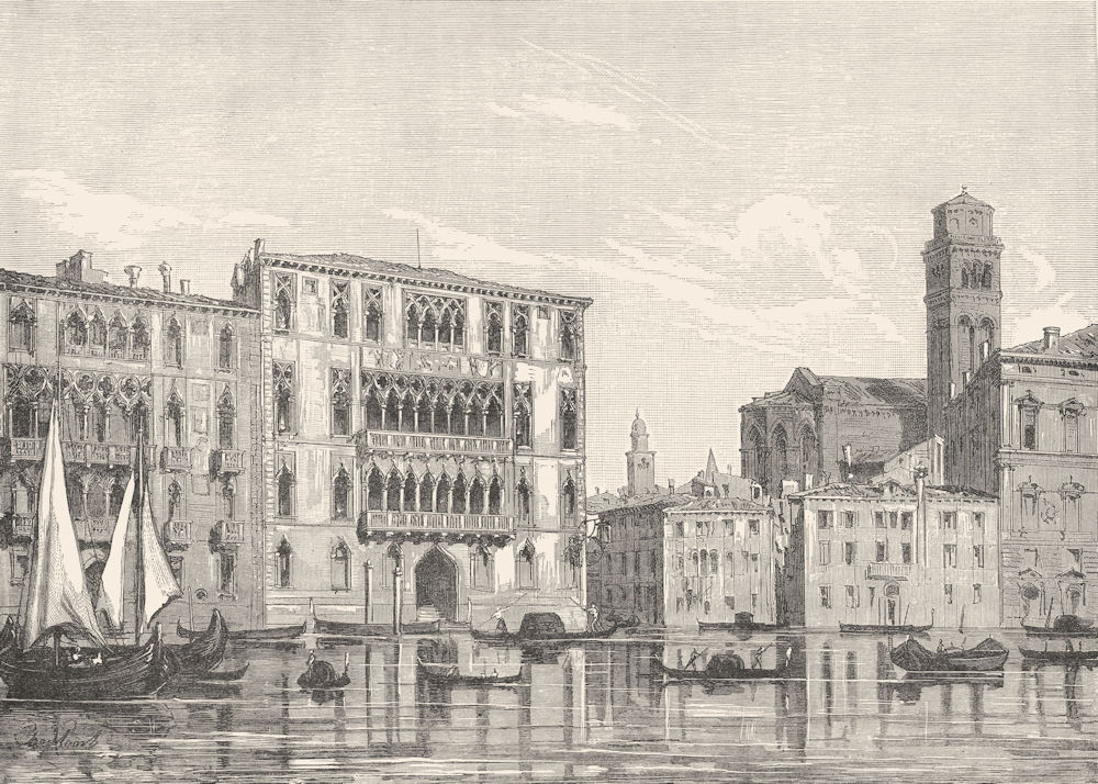 VENICE. Foscari & Giustiniani Palaces-Grand Canal 1880 old antique print