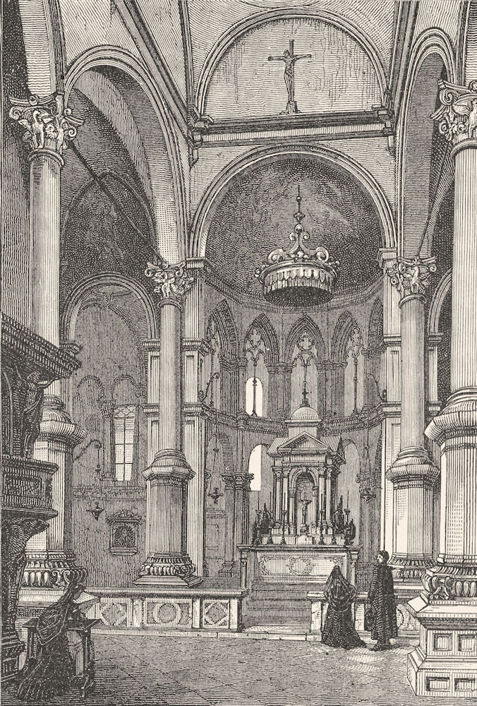 VENICE. Interior of San Zaccaria 1880 old antique vintage print picture