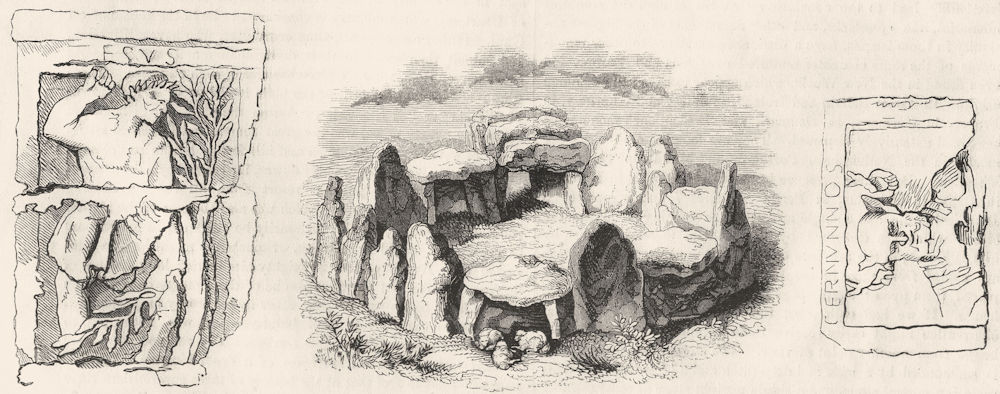 JERSEY. Druid circle; Gaulish gods. Hesus, Cernunnos 1845 old antique print
