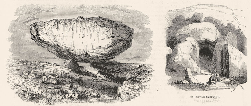 CORNWALL. Constantine Tolman; Wayland Smith's cave 1845 old antique print