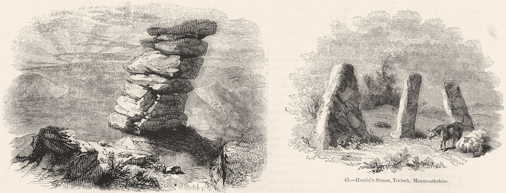 MONMOUTH. Kilmarth Rocks, Harold's stones, Trelech 1845 antique print