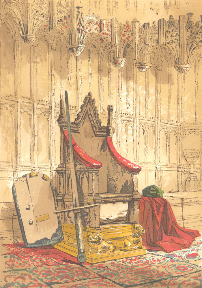 ROYALTY. The Coronation Chair 1845 old antique vintage print picture