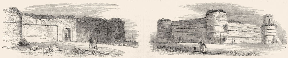 SUSSEX. Walls & gate, Pevensey;  1845 old antique vintage print picture