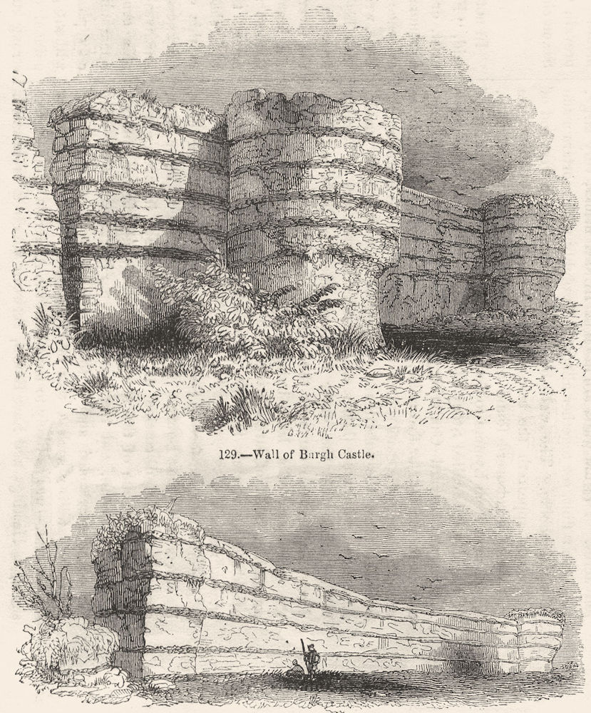 NORFOLK. Wall of Burgh Castle;  1845 old antique vintage print picture