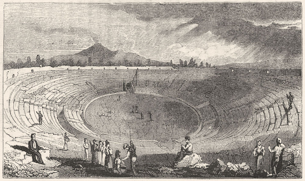 ITALY. Amphitheatre at Pompeii 1845 old antique vintage print picture