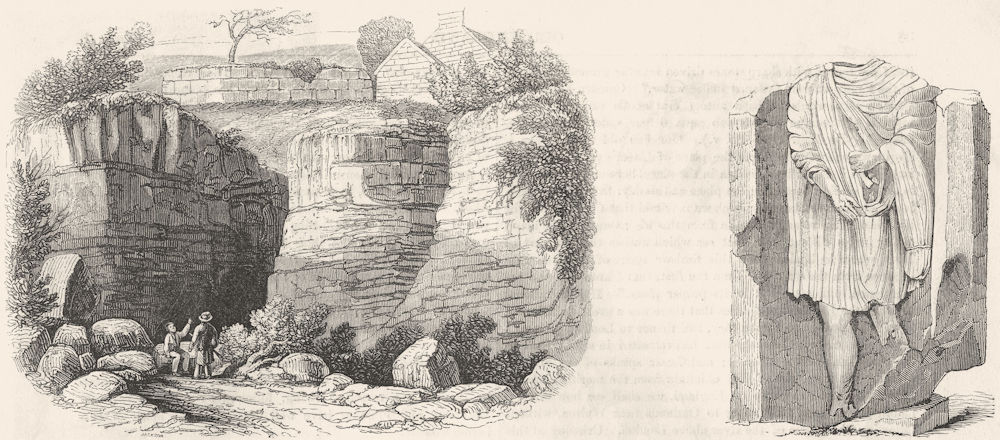 NEWCASTLE, TYNE. Severus wall, Denton Dean; Roman 1845 old antique print